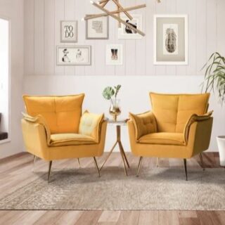 Such a rich color. #Cozy #yellow #gold #chairs